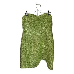 Timing Green Glitter Strapless Mini Dress